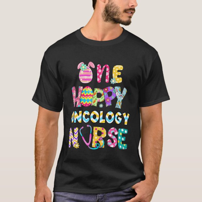 Easter Oncology Nurse One Hoppy Dyed Eggs Stethosc T-Shirt (Front)