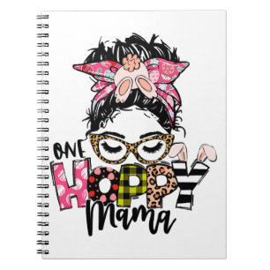 Easter One Hoppy Mama Messy Bun Mom Bunny Leopard Notebook