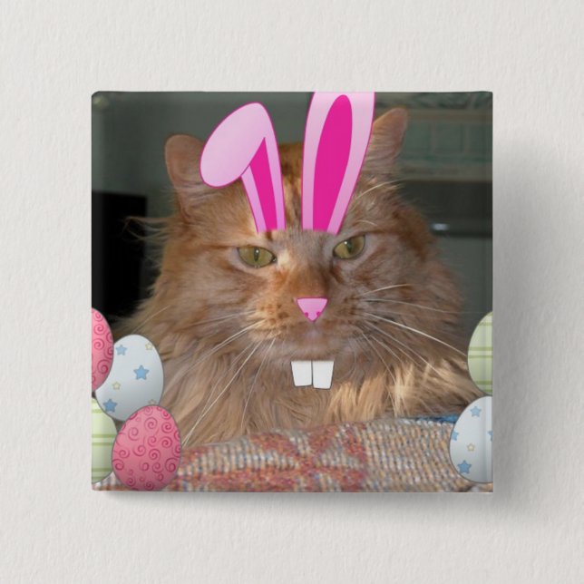 Easter Orange Tabby Kitty Cat 2 Inch Square Button (Front)