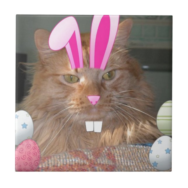 Easter Orange Tabby Kitty Cat Tile (Front)