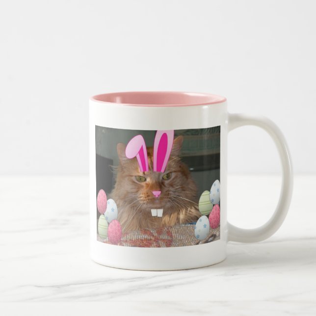 Easter Orange Tabby Kitty Cat Two-Tone Coffee Mug (Right)