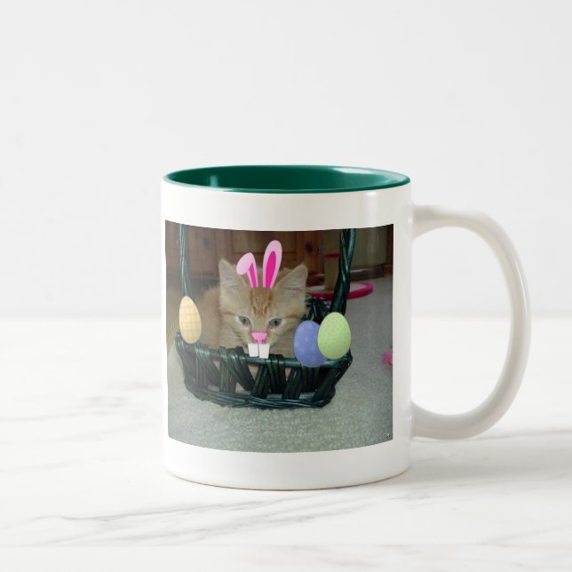 Easter Orange Tabby Kitty Cat Two-Tone Coffee Mug (Right)