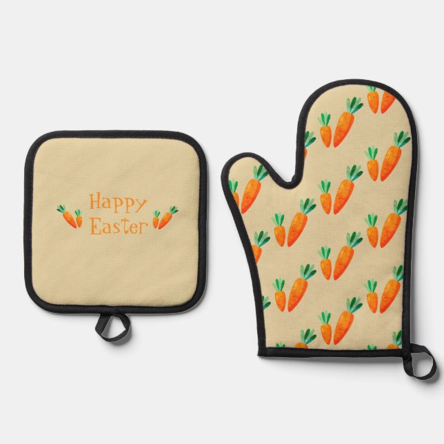 Easter Oven Mitt & Pot Holder Set with Carrots (Front)
