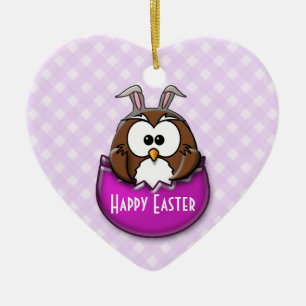 Easter owl - pink ceramic ornament