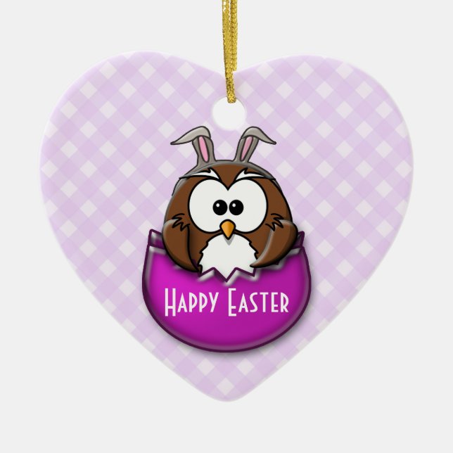 Easter owl - pink ceramic ornament (Front)