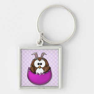 Easter owl - pink keychain