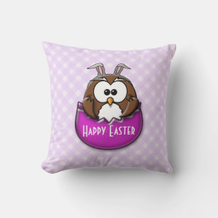 Easter owl - pink throw pillow