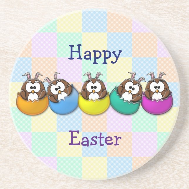 Easter owl - rainbow coaster (Front)