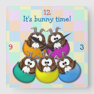 Easter owl - rainbow square wall clock