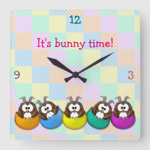 Easter owl - rainbow square wall clock