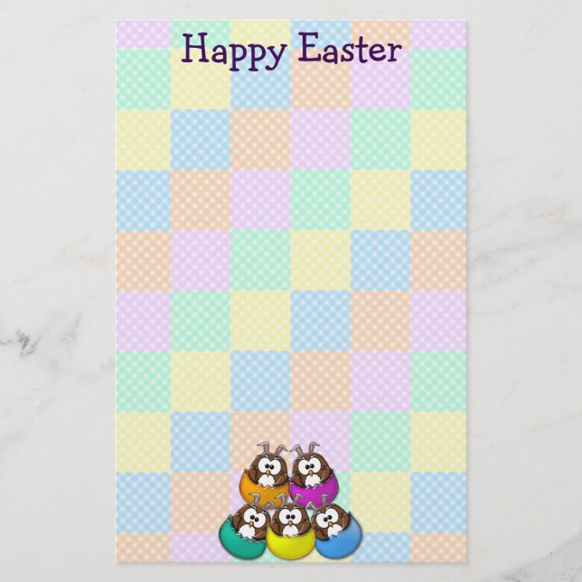 Easter owl - rainbow stationery (Front)
