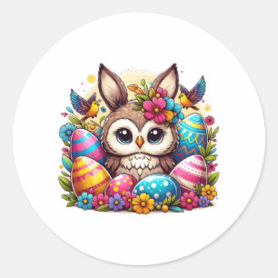 Easter owl with bunny ears classic round sticker