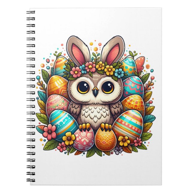 Easter owl with bunny ears   notebook (Front)
