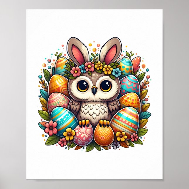 Easter owl with bunny ears   poster (Front)
