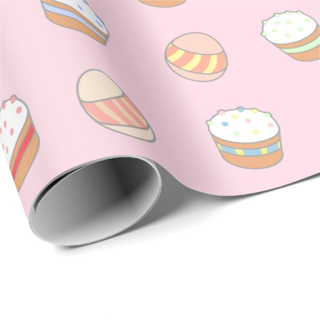 Easter Party Cakes and Eggs Cute Pattern Pink Wrapping Paper (Roll Corner)
