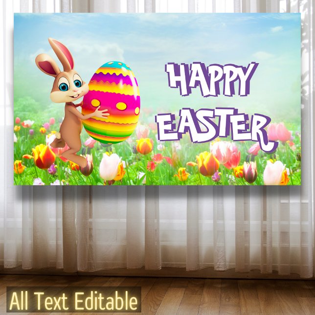 Easter Party Easter Bunny Egg Hunt Spring Flowers Banner (Creator Uploaded)