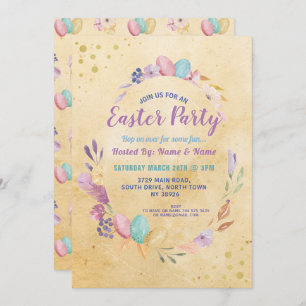 Easter Party EGG Flower Party Pink Vintage Invitation