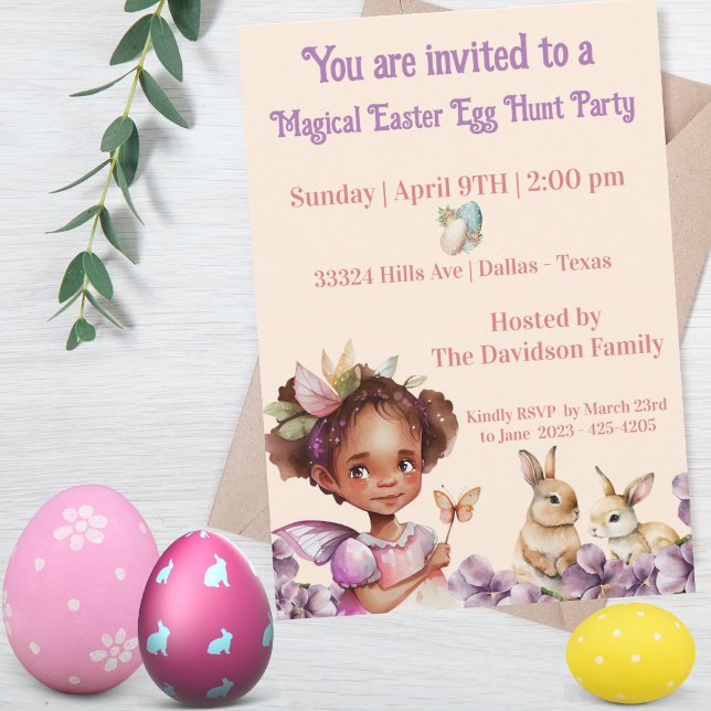 Easter Party Floral Cute Girl and Bunnies Holiday Card (Creator Uploaded)