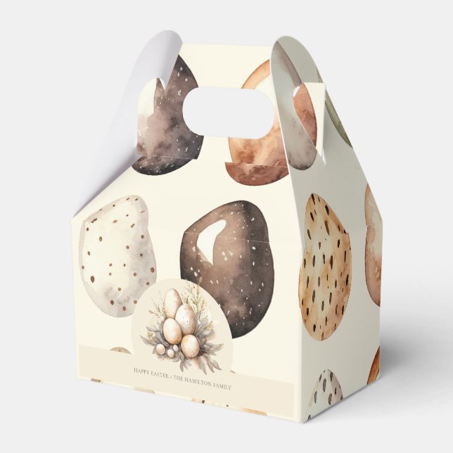 Easter Pastel Easter Eggs Design in Cream & Brown  Favor Box (Front Side)
