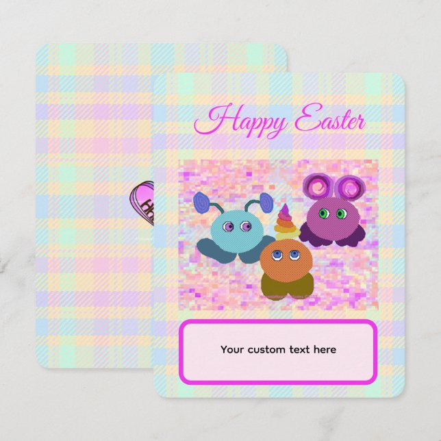 Easter Pastel Plaid Flat Card with Envelope (Front/Back)