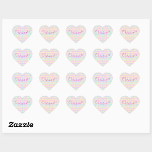Easter Pastel Plaid Heart Stickers - Celebrate