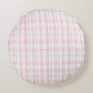 Easter Pastel Plaid Seamless Fabric – Cute  Round Pillow