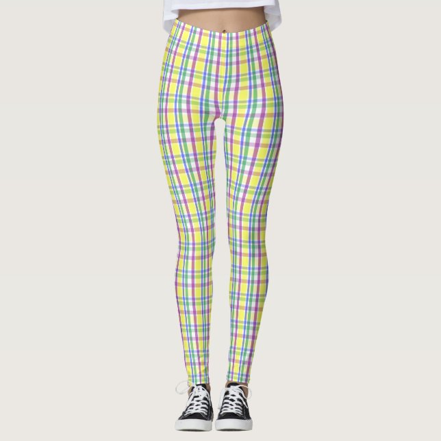 Easter Pastel Plaid Spring Pattern Leggings (Front)
