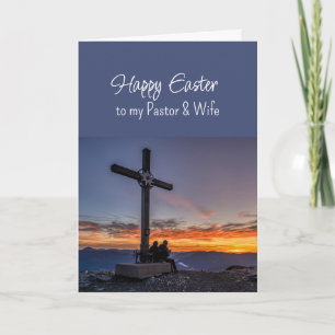 Easter Pastor Wife Crosses Sunset on Hill Mountain Holiday Card