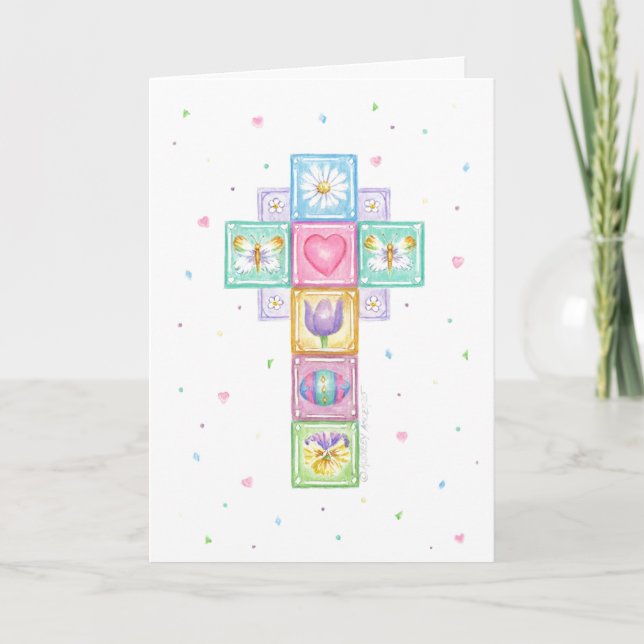 Easter Patchwork Cross Blessings Card (Front)