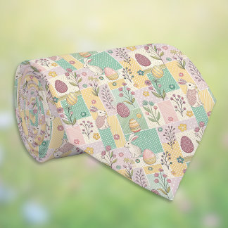 Easter Patchwork Pastel Bunnies Eggs and Gingham Tie