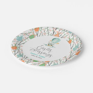 Easter pattern, bunny in a balloon, custom text paper plate