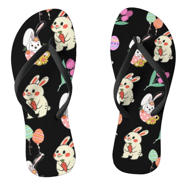 Easter Pattern Rabbit And Eggs   Flip Flops (Footbed)