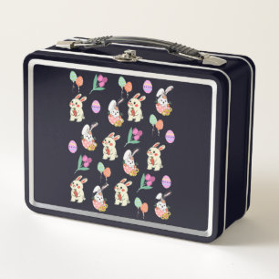 Easter Pattern Rabbit And Eggs Metal Lunch Box