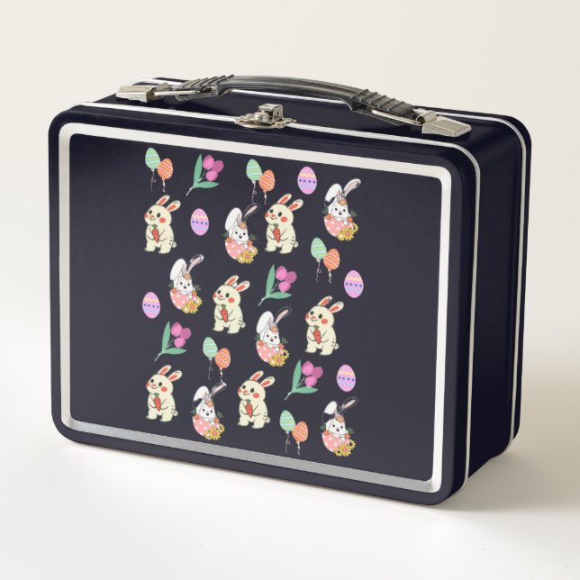 Easter Pattern Rabbit And Eggs  Metal Lunch Box (Front)