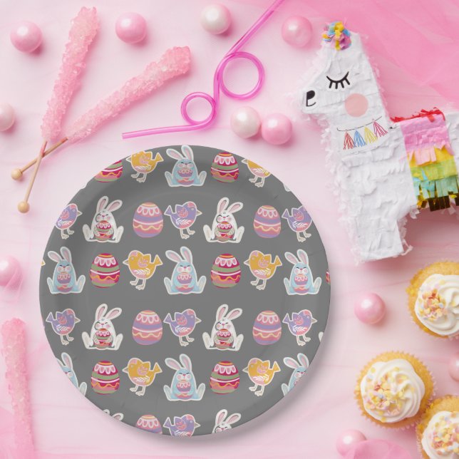 Easter Pattern Sonic Silver Paper Plates (Party)