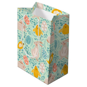 Easter pattern with eggs, bunny, chick, flowers  medium gift bag