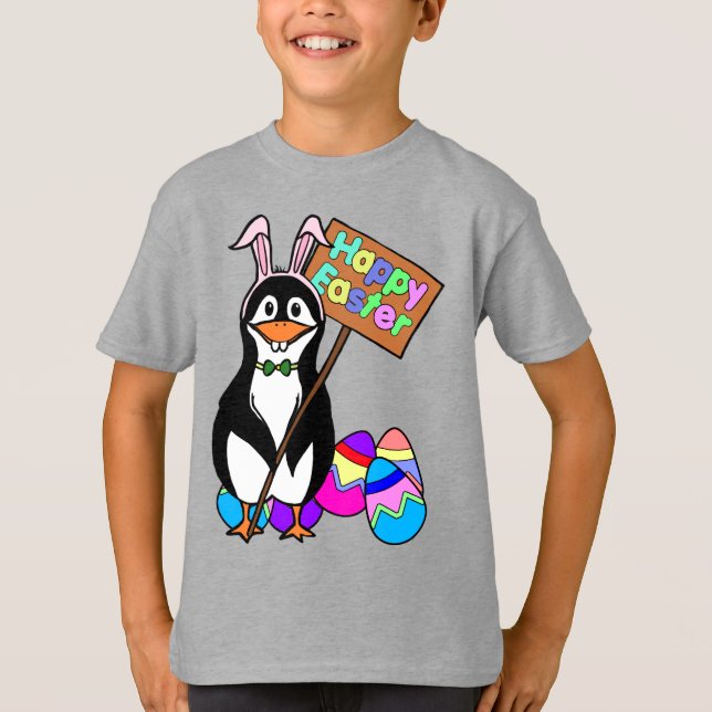 Easter Penguin with Colored Eggs T-Shirt (Front)