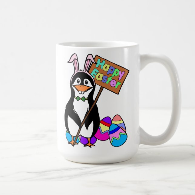 Easter Penguin with Coloured Eggs Coffee Mug (Right)