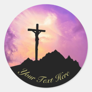 Easter Personalize Jesus On the Cross Classic Round Sticker