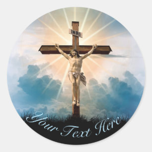 Easter Personalize Jesus On the Cross Classic Round Sticker