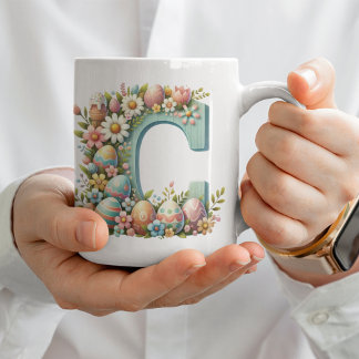 Easter Personalized Floral Monogram With Name Coffee Mug