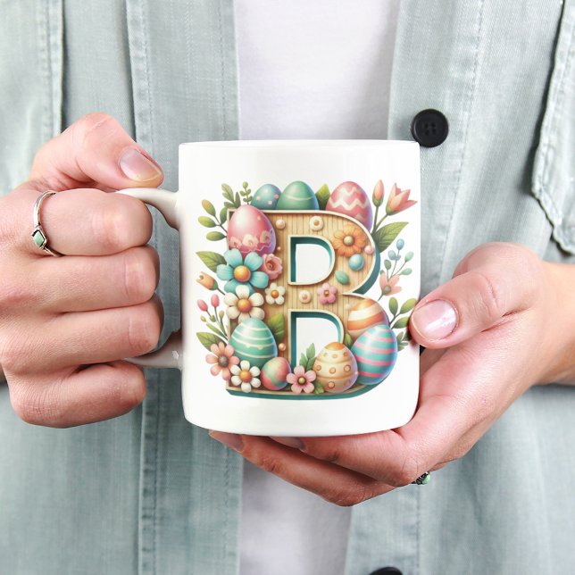 Easter Personalized Floral Monogram With Name Coffee Mug (Creator Uploaded)