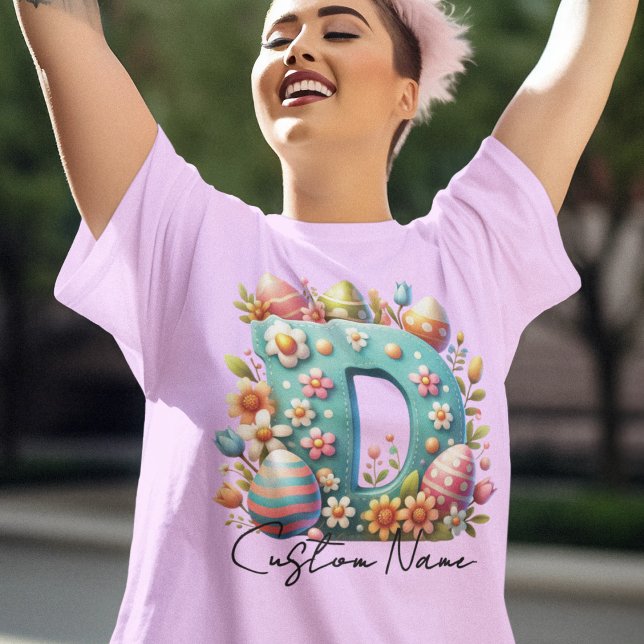 Easter Personalized Floral Monogram With Name T-Shirt (Creator Uploaded)