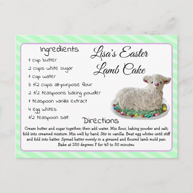 Easter Personalized Lamb Cake Recipe Postcard (Front)