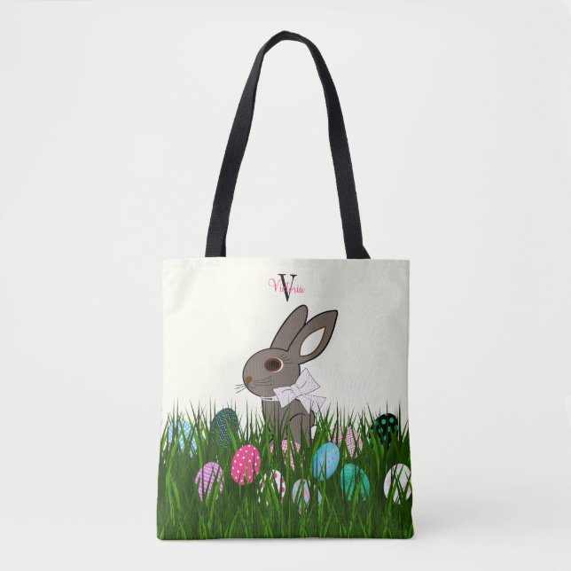 Easter Personalized Rabbit Eggs All-Over-Print Tote Bag (Front)