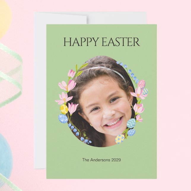 Easter Photo Card with Floral Frame – Green (Easter Photo Card with Floral Frame – Green)