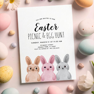 Easter Picnic and Egg Hunt party with baby bunnies Invitation