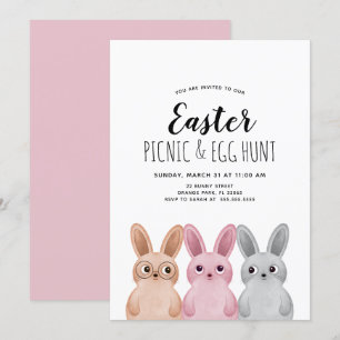 Easter Picnic and Egg Hunt party with baby bunnies Invitation