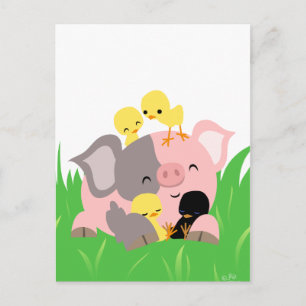 Easter pig and chicks postcard
