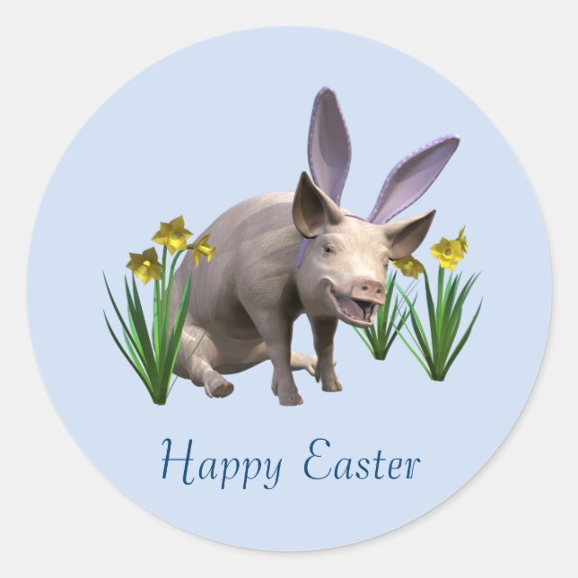 Easter Pig Classic Round Sticker (Front)